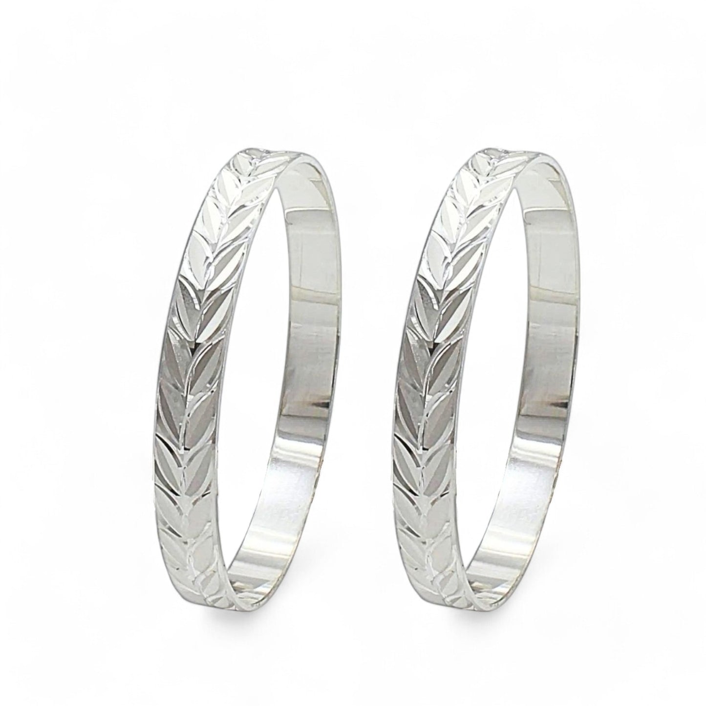 990 Real Sterling Silver Women Excellent Leaf design Bangles Bracelet (Kangan) Pair - 5.9 CM