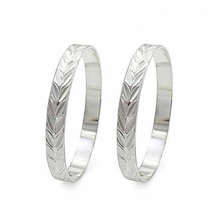 990 Real Sterling Silver Women Excellent Leaf design Bangles Bracelet (Kangan) Pair - 5.9 CM