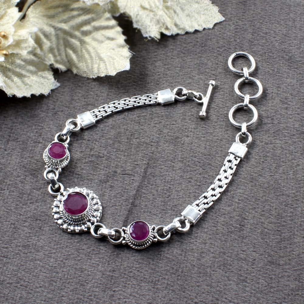 Real Silver Cut Stone Oxidized Bracelet