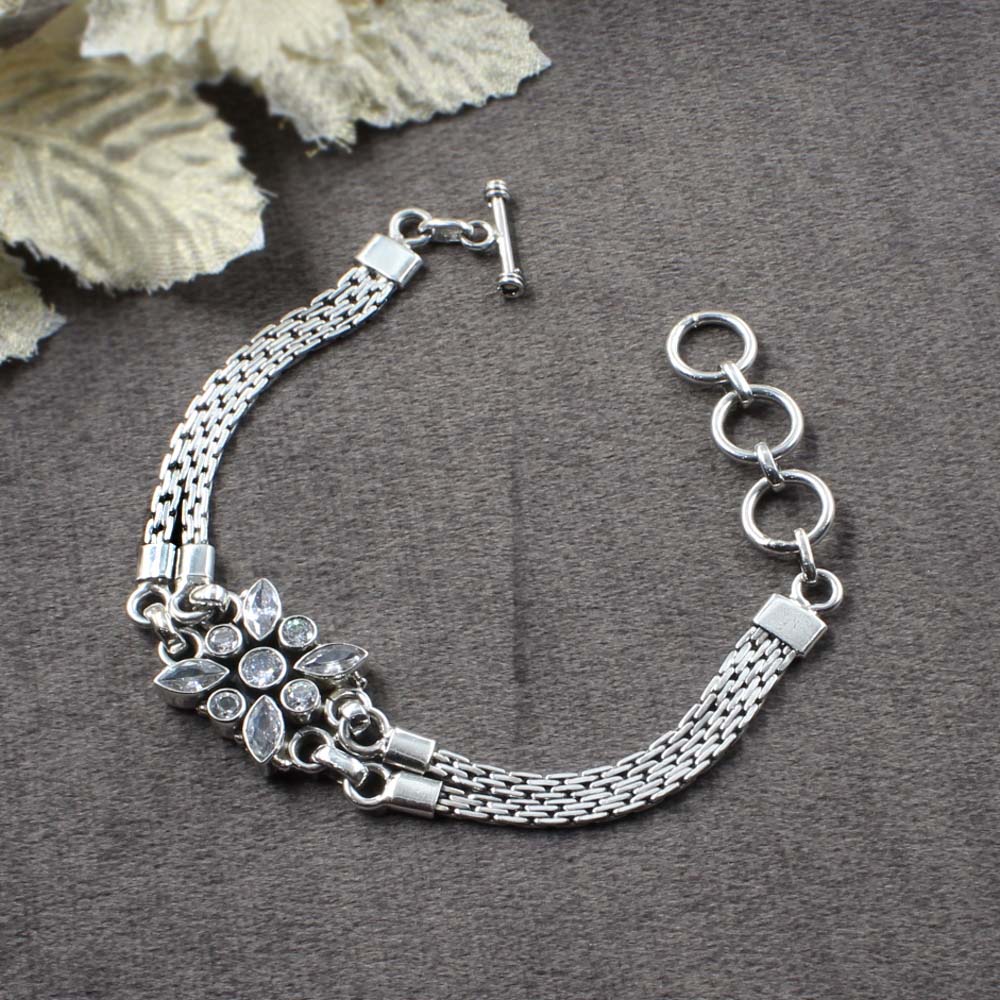 Indian Boho Real Silver CZ Oxidized Bracelet