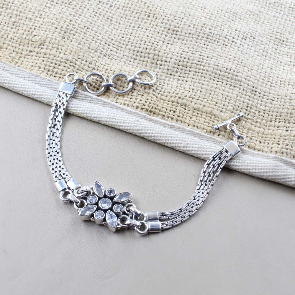 Indian Boho Real Silver CZ Oxidized Bracelet