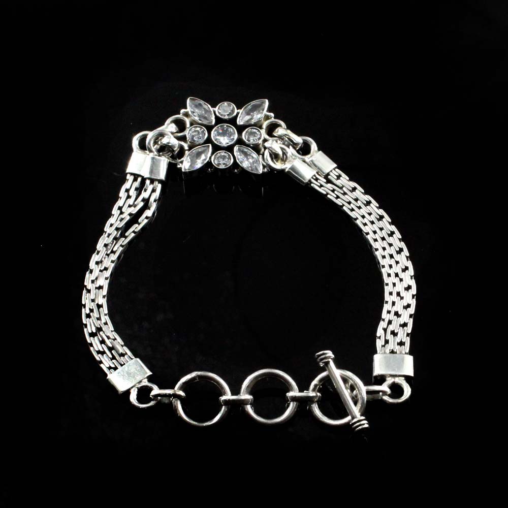 Indian Boho Real Silver CZ Oxidized Bracelet