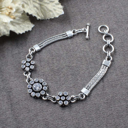 Real Silver Cut Stone Oxidized Bracelet