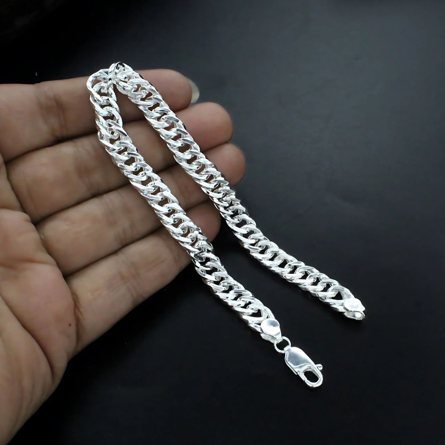 925 Real Silver Cuban Link Men's Chain Bracelet 8.5"