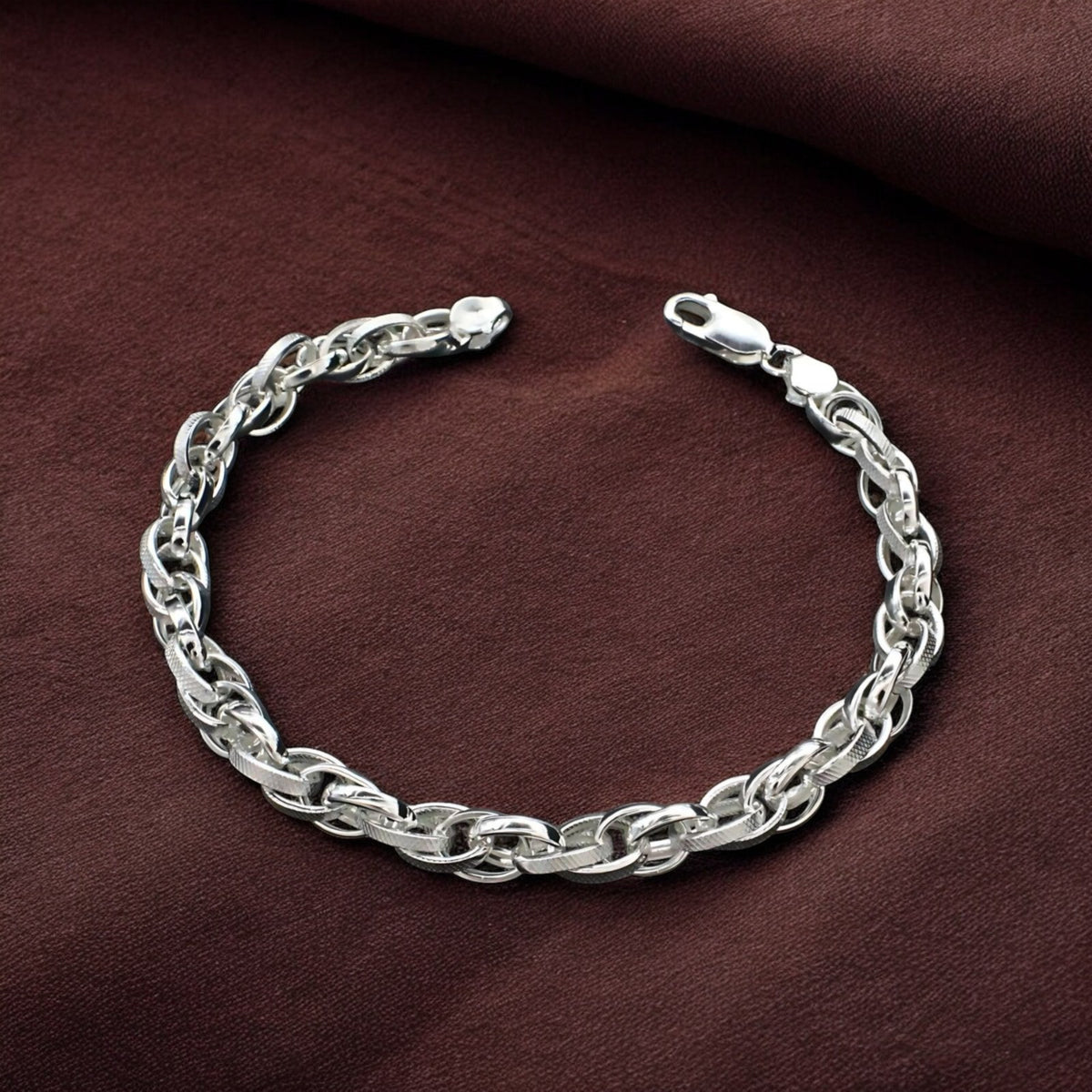 925 Real Silver Authentic Oval Link Men's Chain Bracelet 8"