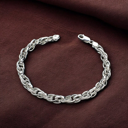 925 Real Silver Authentic Oval Link Men's Chain Bracelet 8"