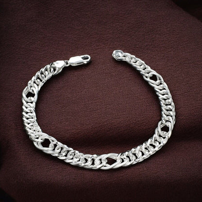 925 Real Silver Cuban Link Men's Chain Bracelet 8"