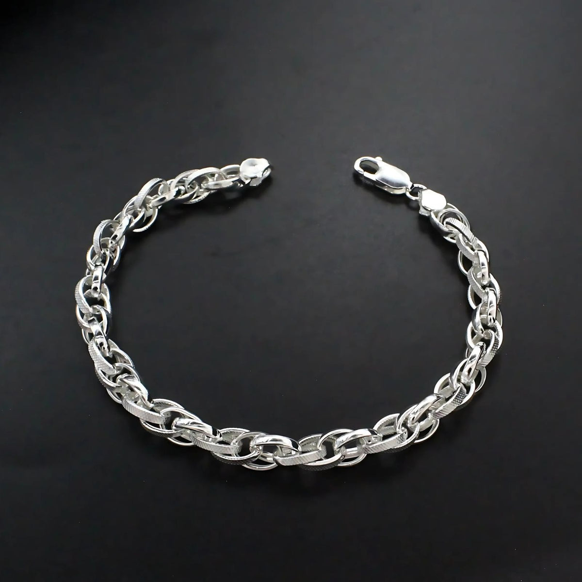 925 Real Silver Authentic Oval Link Men's Chain Bracelet 8"