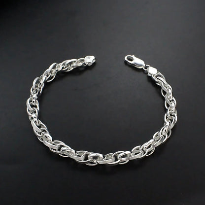 925 Real Silver Authentic Oval Link Men's Chain Bracelet 8"