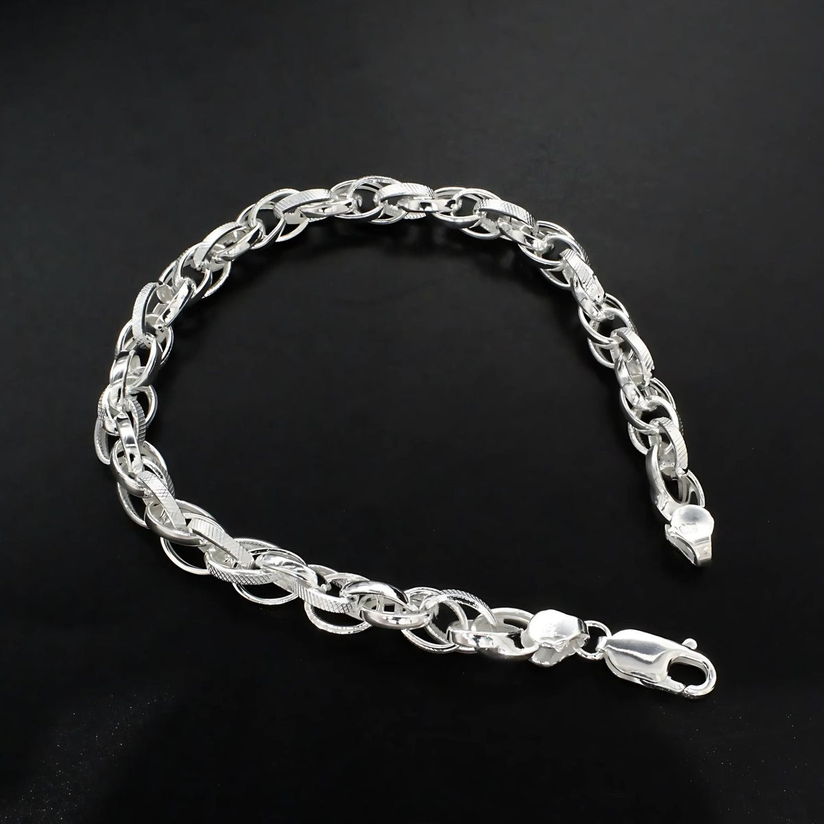 925 Real Silver Authentic Oval Link Men's Chain Bracelet 8"