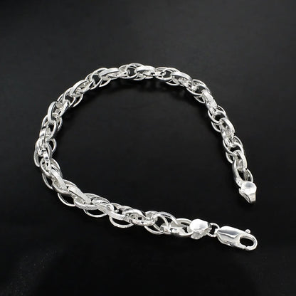 925 Real Silver Authentic Oval Link Men's Chain Bracelet 8"