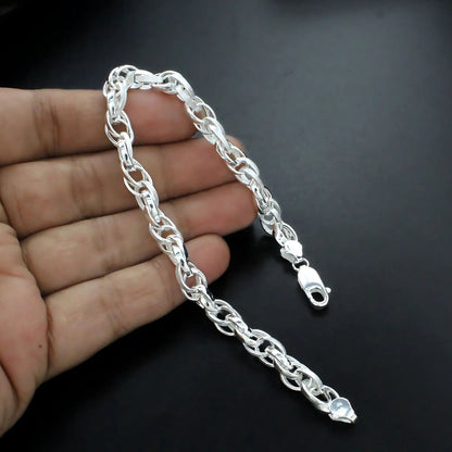 925 Real Silver Authentic Oval Link Men's Chain Bracelet 8"