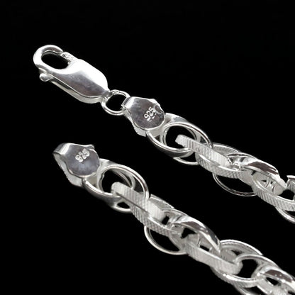 925 Real Silver Authentic Oval Link Men's Chain Bracelet 8"