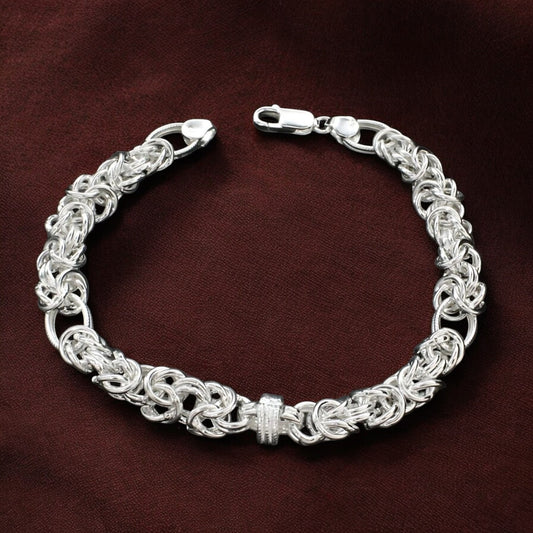 925 Real Silver Elegant Men's Chain Bracelet 8.5"