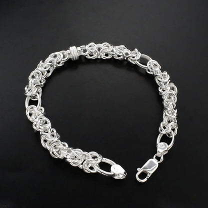925 Real Silver Elegant Men's Chain Bracelet 8.5"