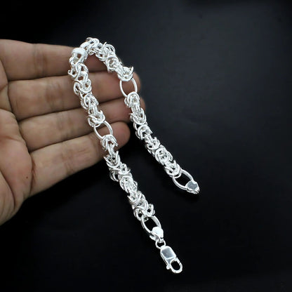 925 Real Silver Elegant Men's Chain Bracelet 8.5"