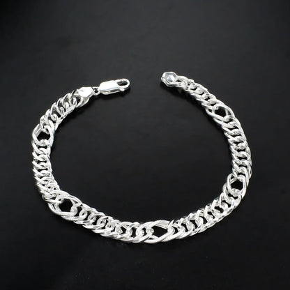 925 Real Silver Cuban Link Men's Chain Bracelet 8"