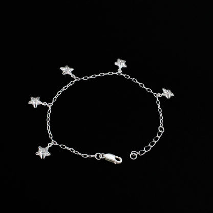 925 Sterling Silver handmade Five star charms cable chain Bracelet for Girls