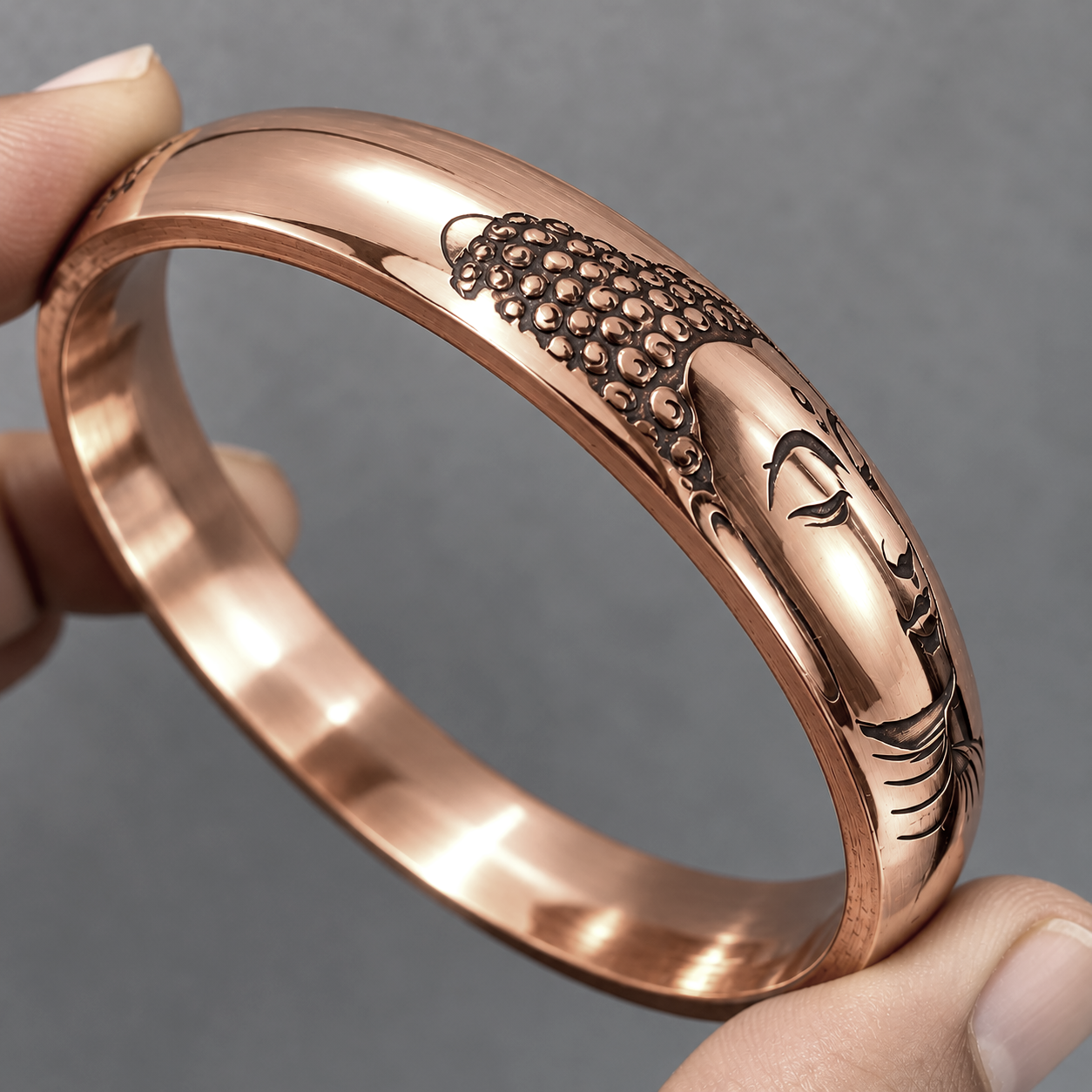Budha Face budham sharnam gachami - Engraved Copper Kada for Men