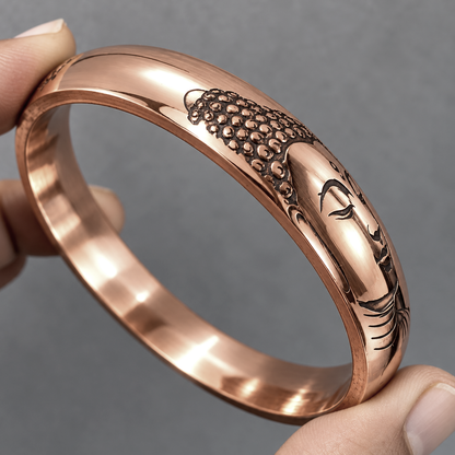 Budha Face budham sharnam gachami - Engraved Copper Kada for Men