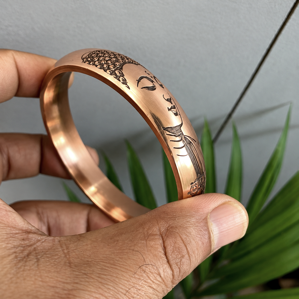 Budha Face budham sharnam gachami - Engraved Copper Kada for Men