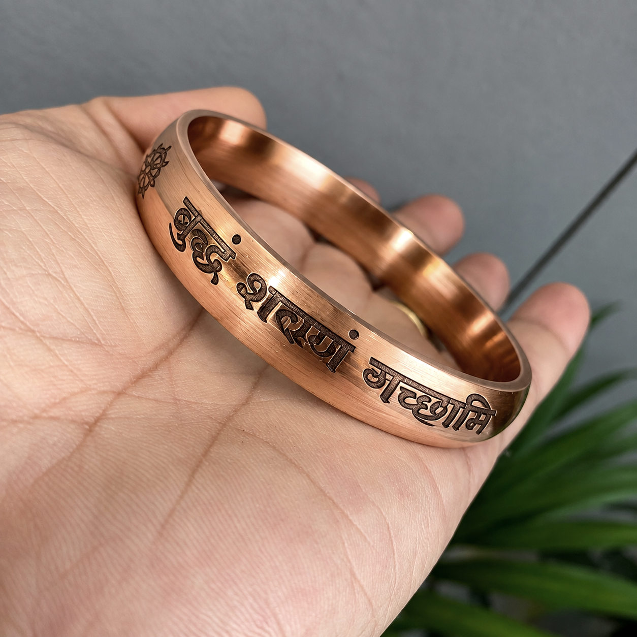 Budha Face budham sharnam gachami - Engraved Copper Kada for Men