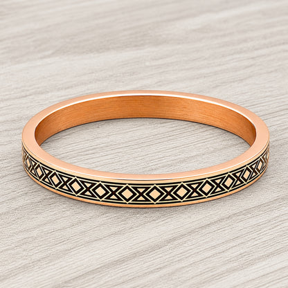 Geometric Diamond Pattern Engraved Copper Kada Bangle for Men