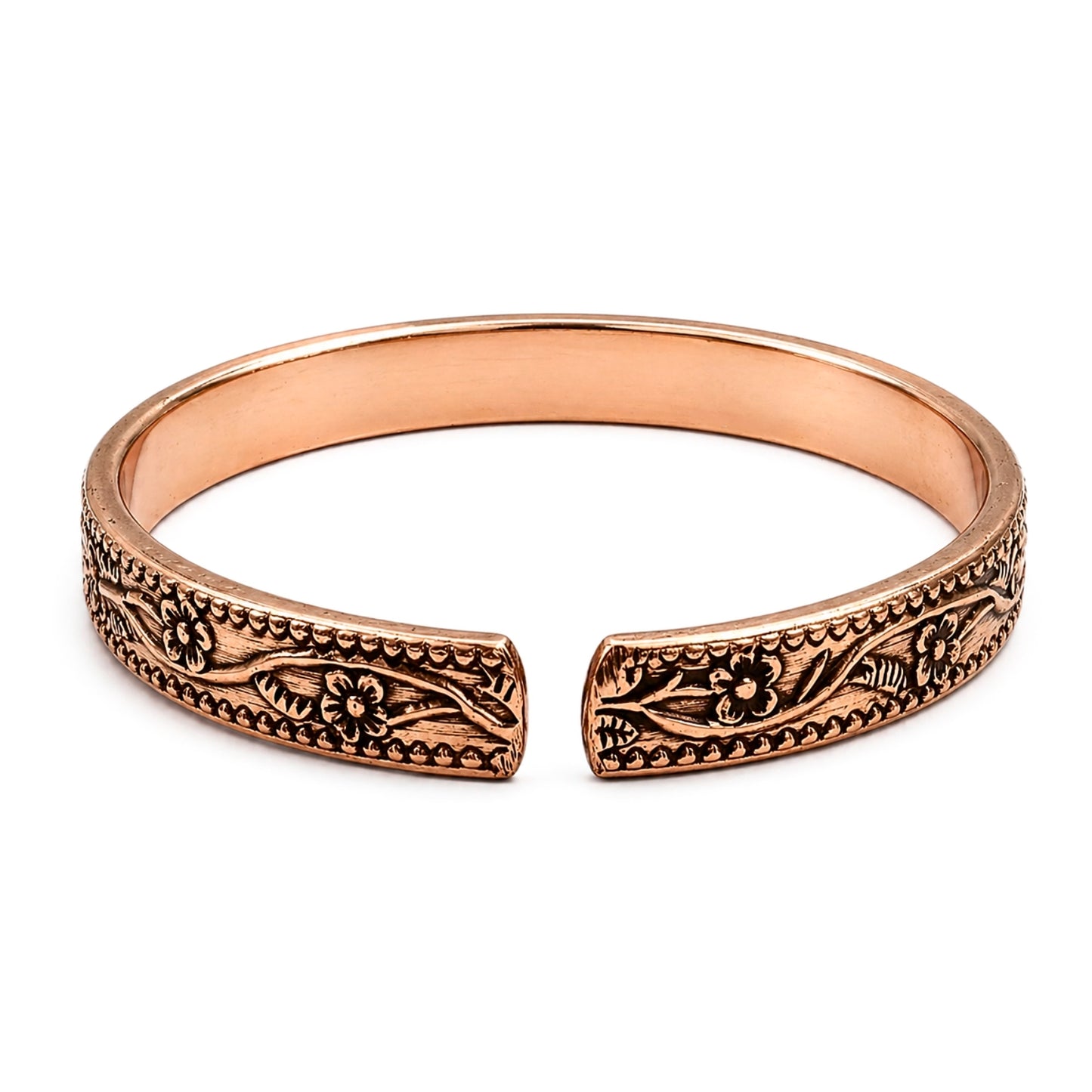Floral Engraved Adjustable Pure Copper Cuff Kada Bracelet