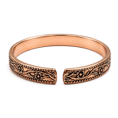 Floral Engraved Adjustable Pure Copper Cuff Kada Bracelet