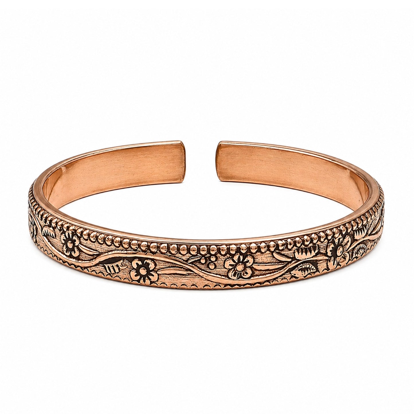 Floral Engraved Adjustable Pure Copper Cuff Kada Bracelet