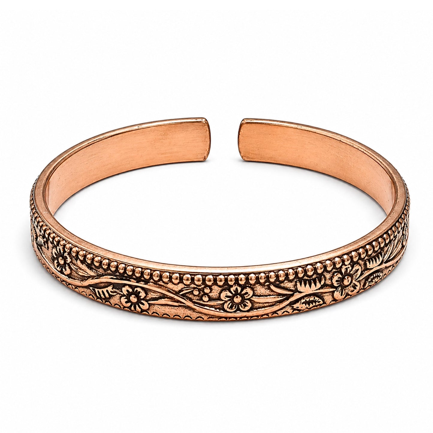 Floral Engraved Adjustable Pure Copper Cuff Kada Bracelet