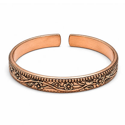 Floral Engraved Adjustable Pure Copper Cuff Kada Bracelet