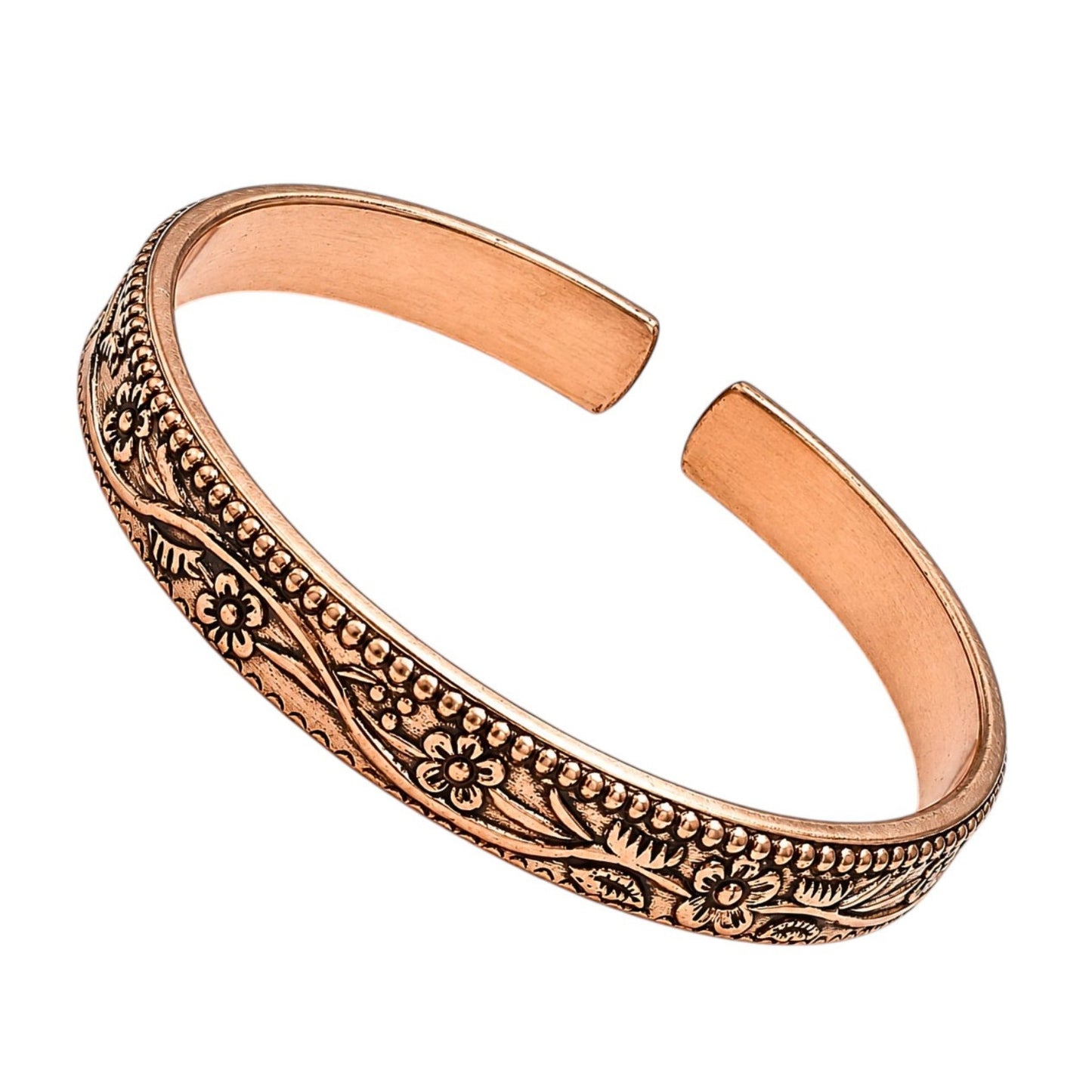 Floral Engraved Adjustable Pure Copper Cuff Kada Bracelet