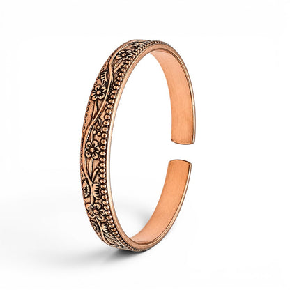 Floral Engraved Adjustable Pure Copper Cuff Kada Bracelet