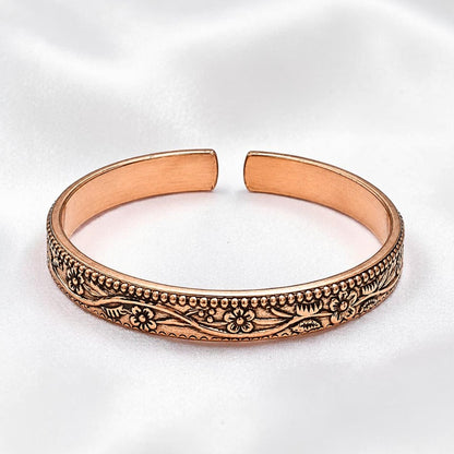 Floral Engraved Adjustable Pure Copper Cuff Kada Bracelet