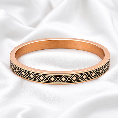 Geometric Diamond Pattern Engraved Copper Kada Bangle for Men