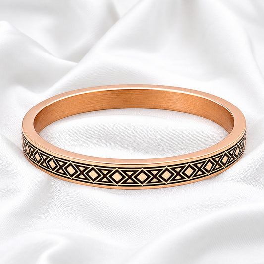 Geometric Diamond Pattern Engraved Copper Kada Bangle for Men