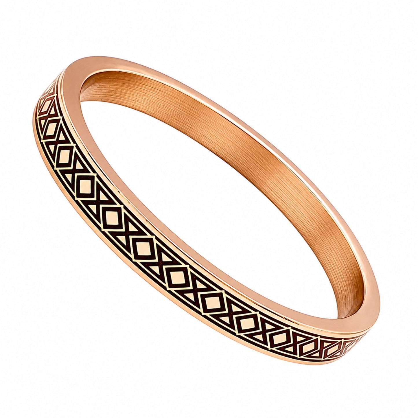 Geometric Diamond Pattern Engraved Copper Kada Bangle for Men