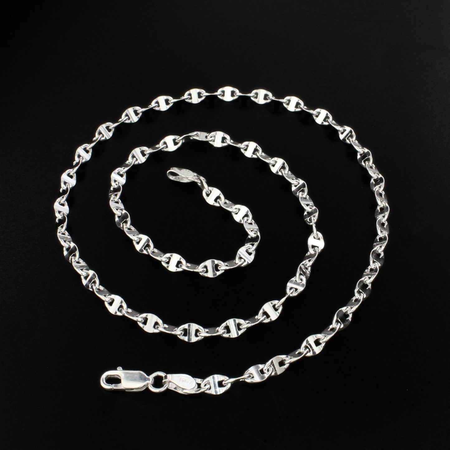 925 Real Sterling Silver Puffed Mariner Neck Chain 20"