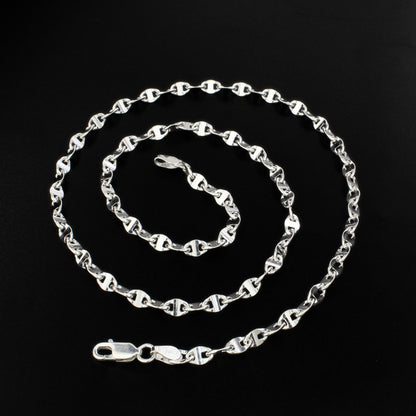925 Real Sterling Silver Puffed Mariner Neck Chain 20"