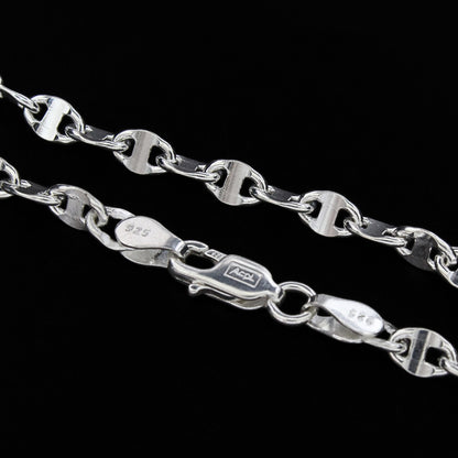 925 Real Sterling Silver Puffed Mariner Neck Chain 20"