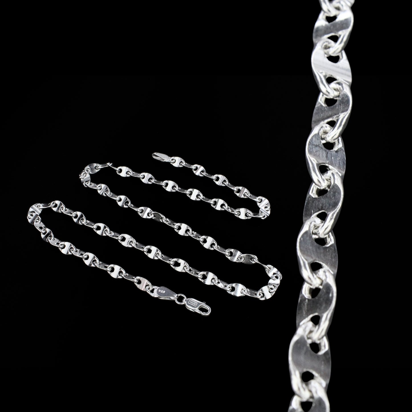 925 Sterling Silver Unisex Puffed Mariner Neck Chain 20"