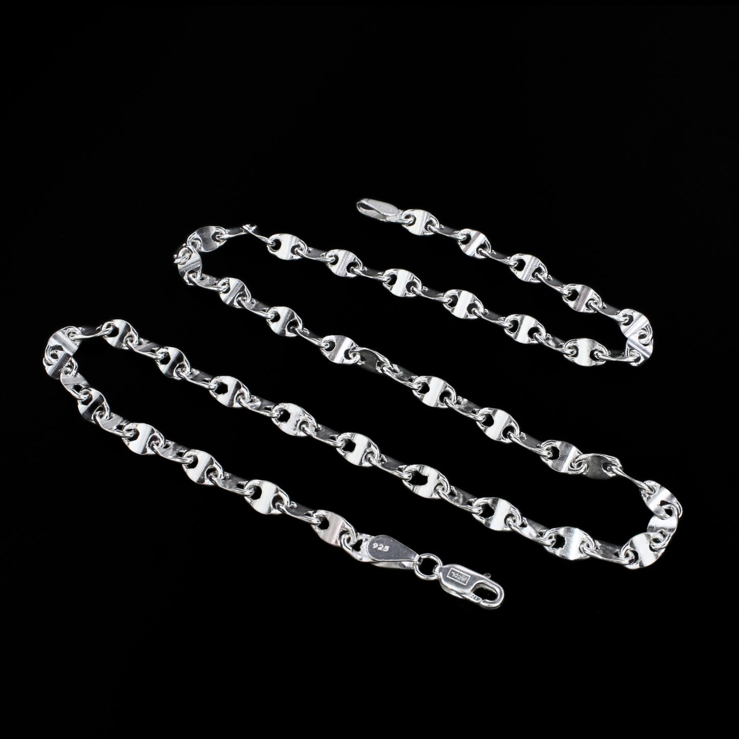 925 Sterling Silver Unisex Puffed Mariner Neck Chain 20"
