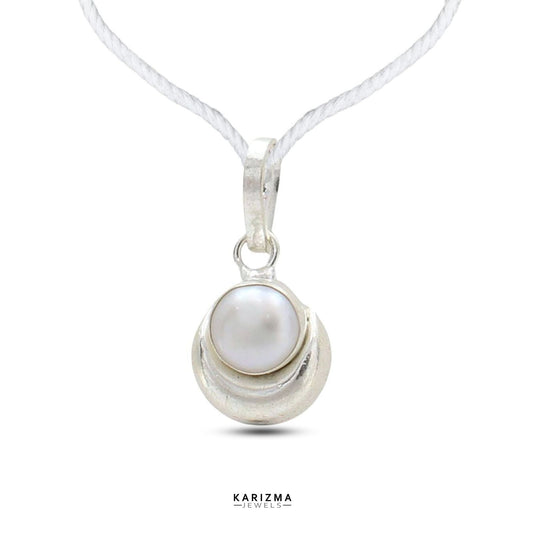 Moon shaped Natural Pearl silver Pendant for Astrology