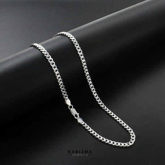 Real 925 Sterling Silver Unisex regular style Cuban Link Neck Chain 15"