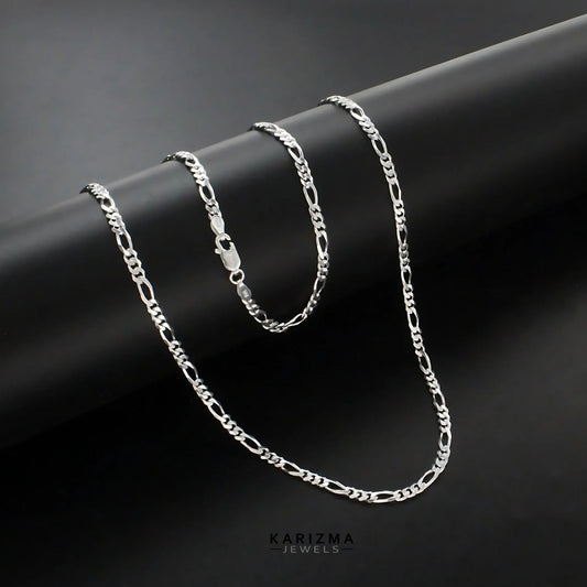 Real 925 Sterling Silver Unisex Figaro style Neck Chain 24"