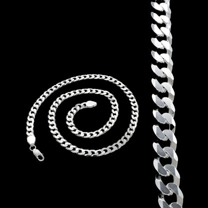 Trendy Real 925 Sterling Silver Cuban Link Men's Neck Chain 20"