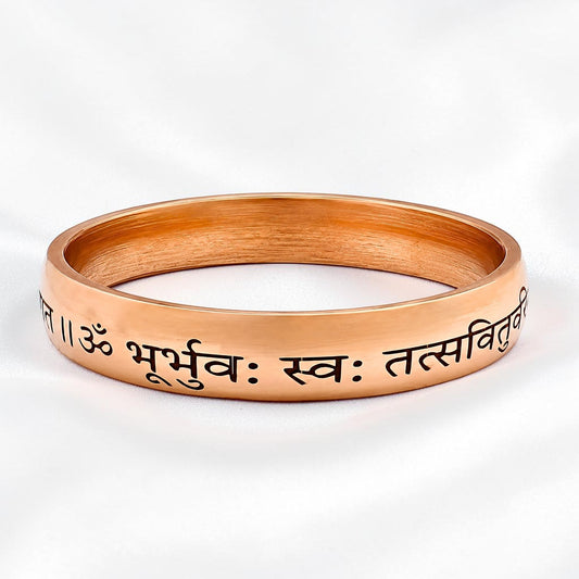 Heavy wide Engraved Gayatri Mantra Copper Kada for Men