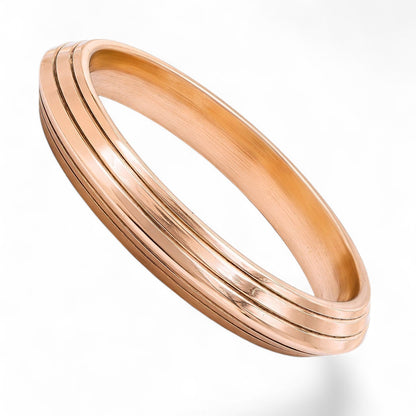 Pure Copper V shape Grooved Tiered Line Kada – Premium Handcrafted Bangle