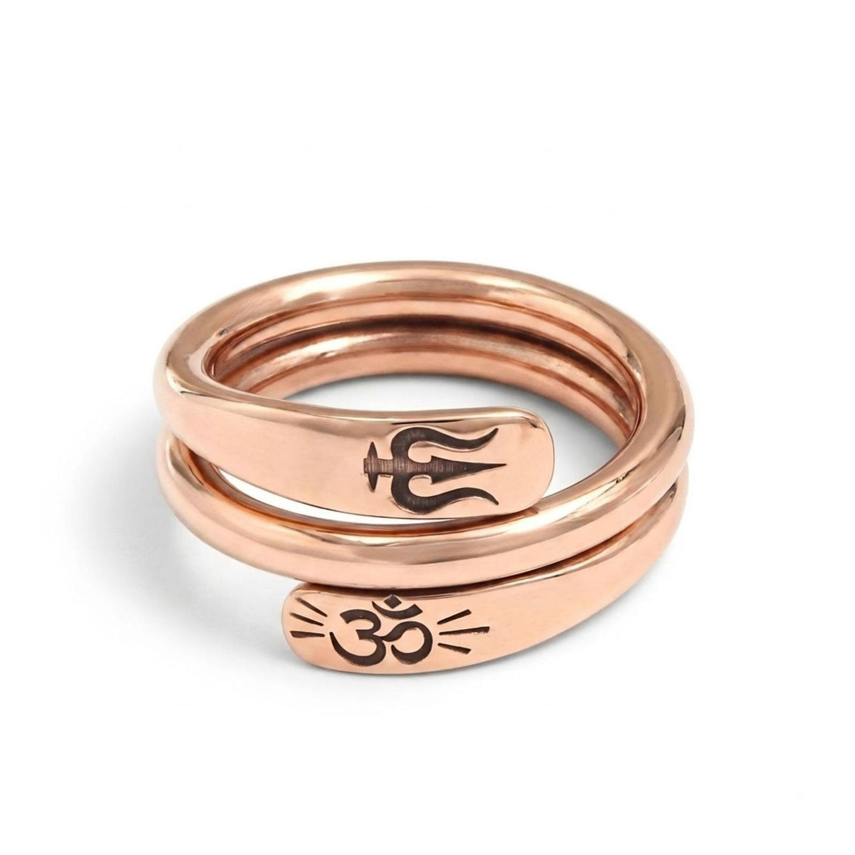 Heavy Double line Pure Copper Adjustable Ring – Trishul & Om Engraved